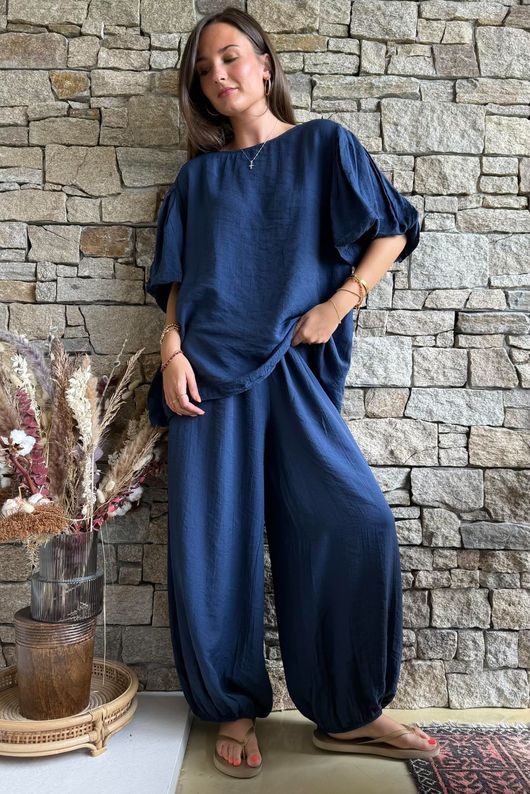 Randles Puff Sleeve Blouse Navy